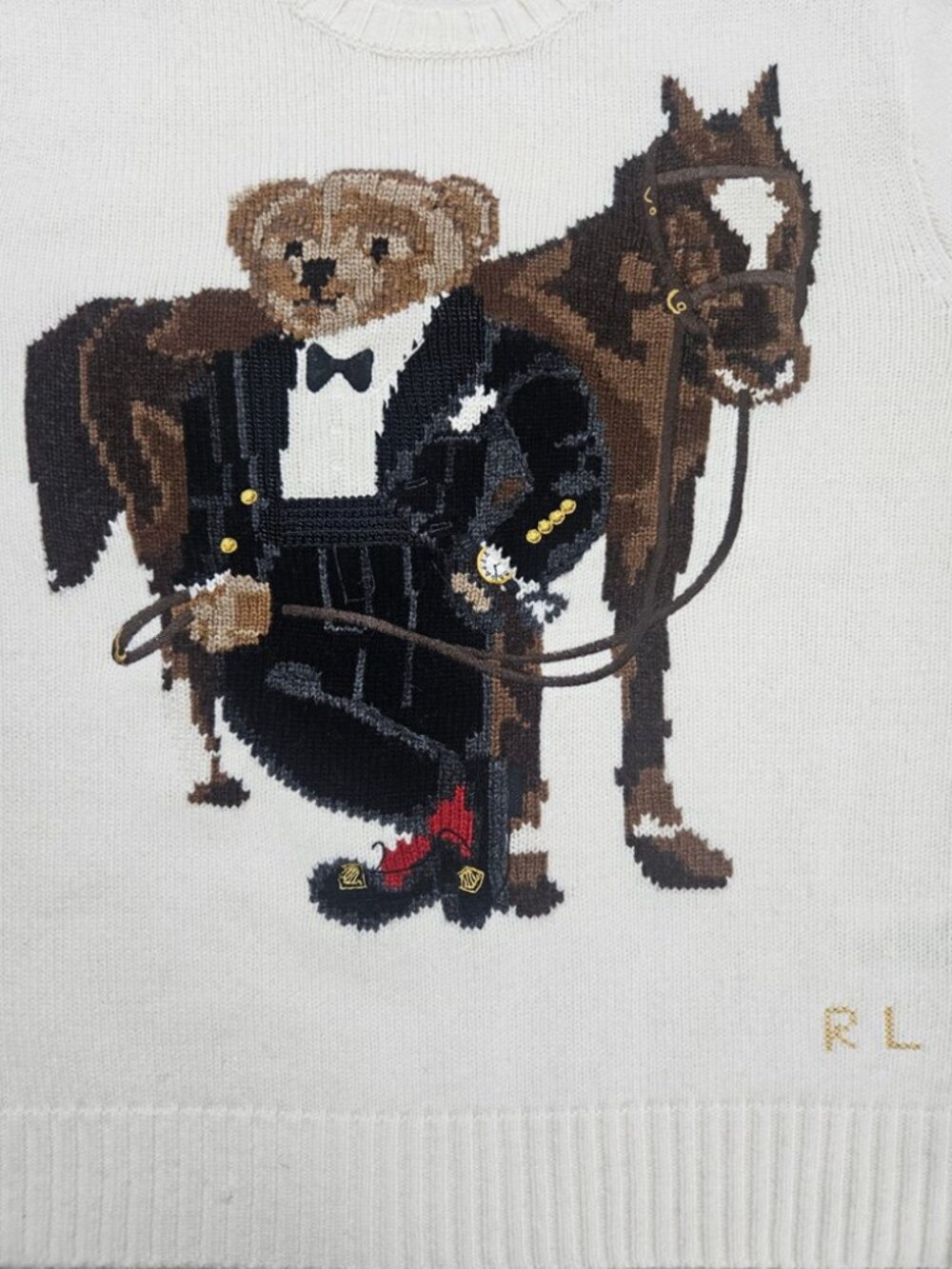 Polo Ralph Lauren Bear & Horse White Knit Sweater - Picture 5 of 7